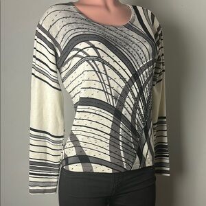 PIERRI NEW YORK Beaded Embellished Stretch Long Sleeve Striped Top Size S Medium